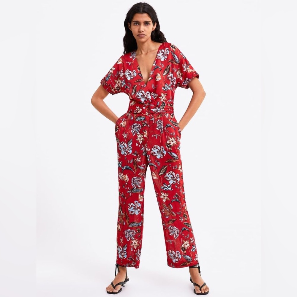 Zara Red Floral Jumpsuit